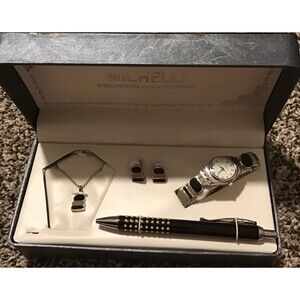 Michelli 4 Piece Jewelry Set- Watch, Necklace, Earrings, Ink Pen NIB